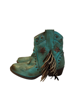 Circle G cowgirl boots ankle boots booties aqua stars studs fringe Size 8
